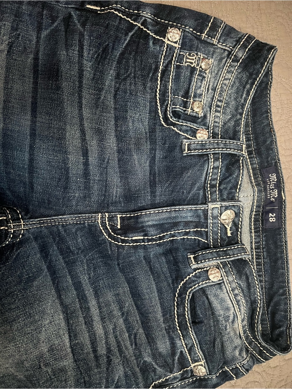 Miss Me Dark Indigo Boot Cut Jeans with Contrast Stitching